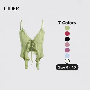 Cider Lace Ruffle Hem Knotted Knit Crop Top