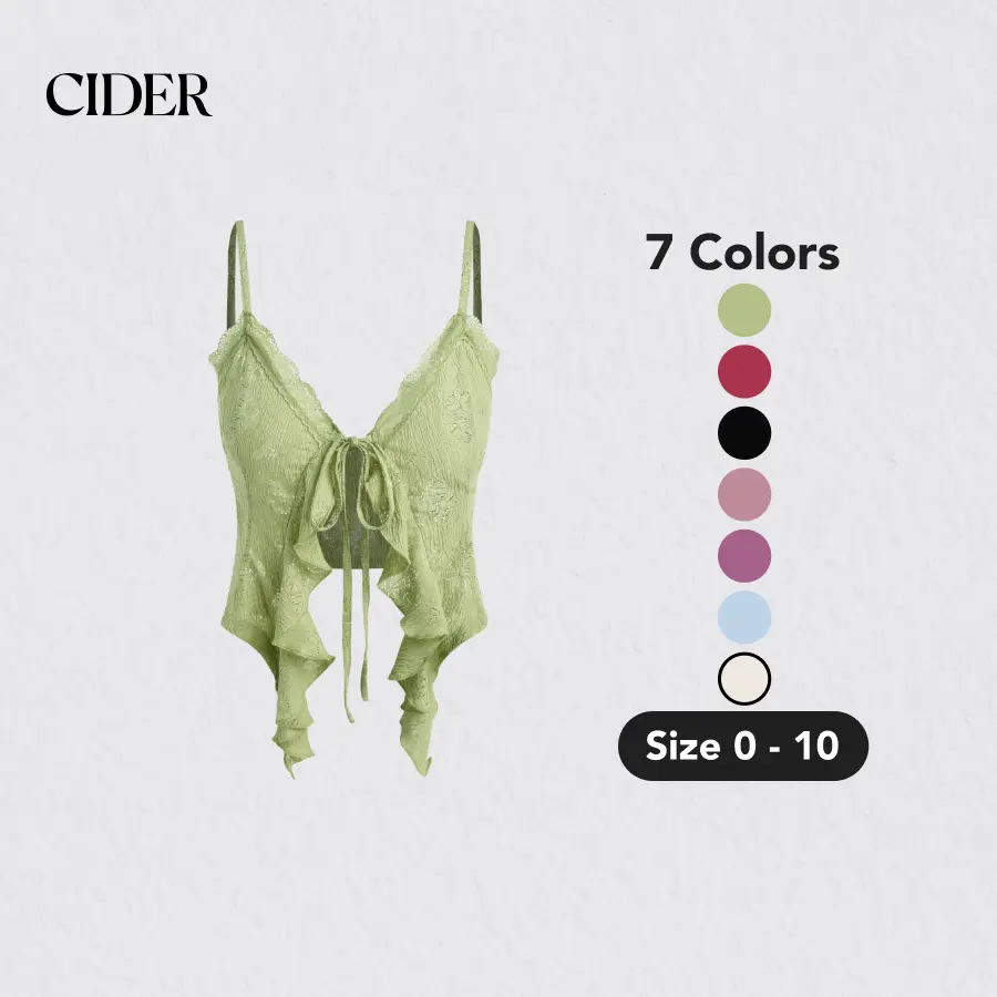 Cider Lace Ruffle Hem Knotted Knit Crop Top SummerWins SummerFinds