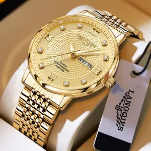 LANGQIES Elegant Multi-Function Men's Watch with Original Swiss Movement, featuring Dual Calendar, 42mm Dial, Sapphire Crystal, Stainless Steel Band, and Luminous Water-Resistant Design.