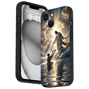 Straight Edge Peaceful Inspiring Jesus Pattern Phone Case for iPhone 15 16 14 Pro Max 13 12 11 XR XS Plus Shockproof Full Camera Protection Durable slim Silicone Cover Cellphone Protective