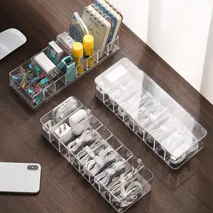Desktop Cable Organizer Box with Lid, Compartment Storage Case for Data Cables, Headphone Wires, Cosmetics, Jewelry, Eyeshadow, Blush & Highlighters Flip-top Divided Storage Box, Multifunctional Organizer for Cables, Makeup, Stationery and Jewelry