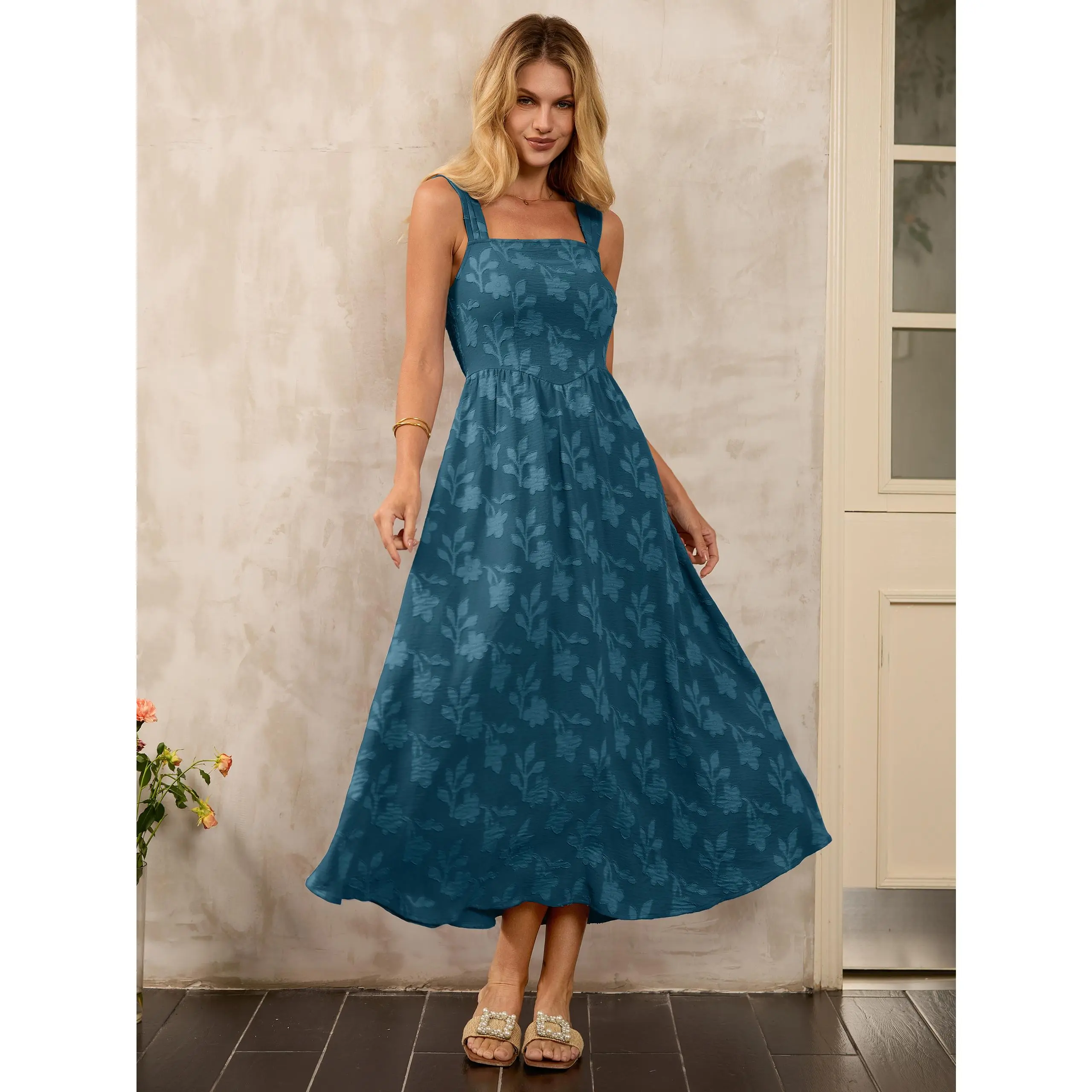 Simplee #SummerWeddingGuest Maxi Dress | Square Neck Sleeveless Boho Sundress | Elegant Flowy Formal Vacation Beach Long Dresses