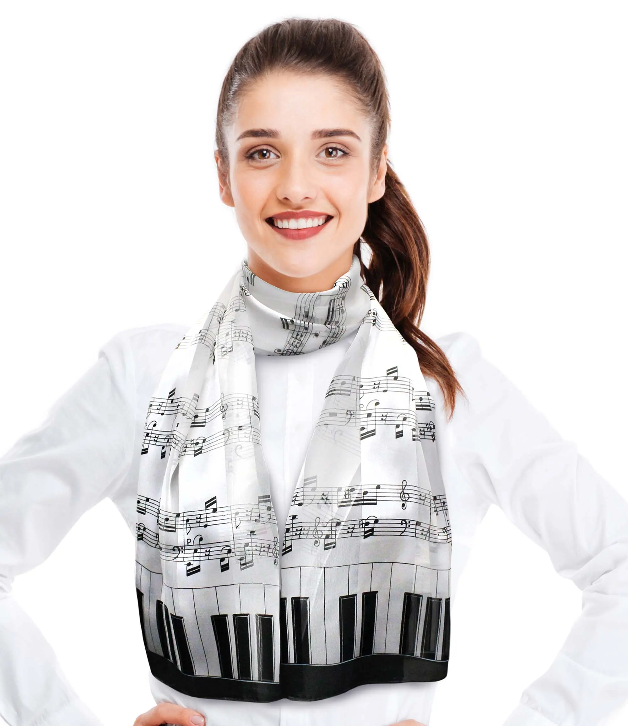 CBC Crown Unisex Keyboard & Music Note Print Scarf, Classic Scarf Style in Lightweight Silk-Feeling Polyester for All-Seasons Casual Wear, Hand Wash, Basic