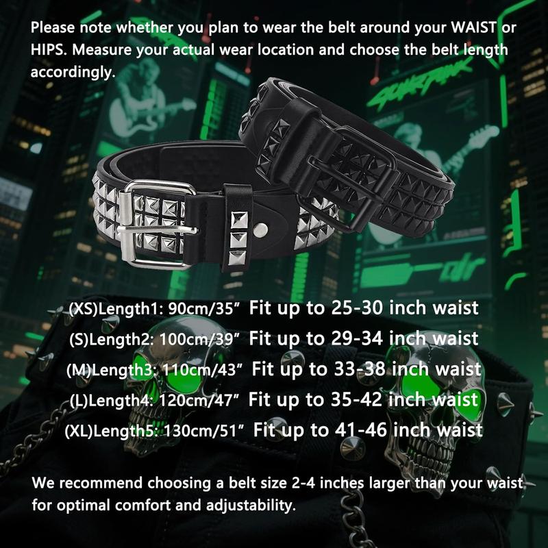 Studded Belt Metal Punk Rock Rivet Belts for Women/Men Grommet Pyramid Goth