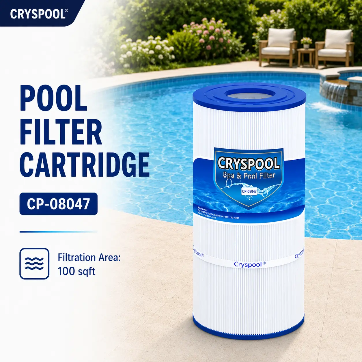 Pool Filter Compatible with CCX1000RE (CC 1000E), XStream CC1000RE, PXST100, C-8311, FC-1285,  100 Sq.ft Pool Filter Cartridge, 1 Pack