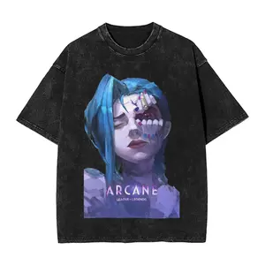 valentine shirts Jinx Arcane   Washed T Shirt Male Heart Cotton T Shirts Beach O-Neck Popular Tees Print Oversized Clothing, Gift For Fans Streetwear Outfits Men Vacation Outfits