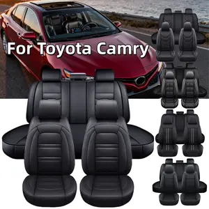 For Toyota Camry 2022-2011 5 Seater Car Seat Covers Full Set Front Rear Cushion Protector Anti-Slip Mat Black, Removable Front Headrest Cover, Non Removable Rear Headrest Cover, Car Interior Decoration Accessories, Ice Silk/Linen/Napa/PU Leather Pad