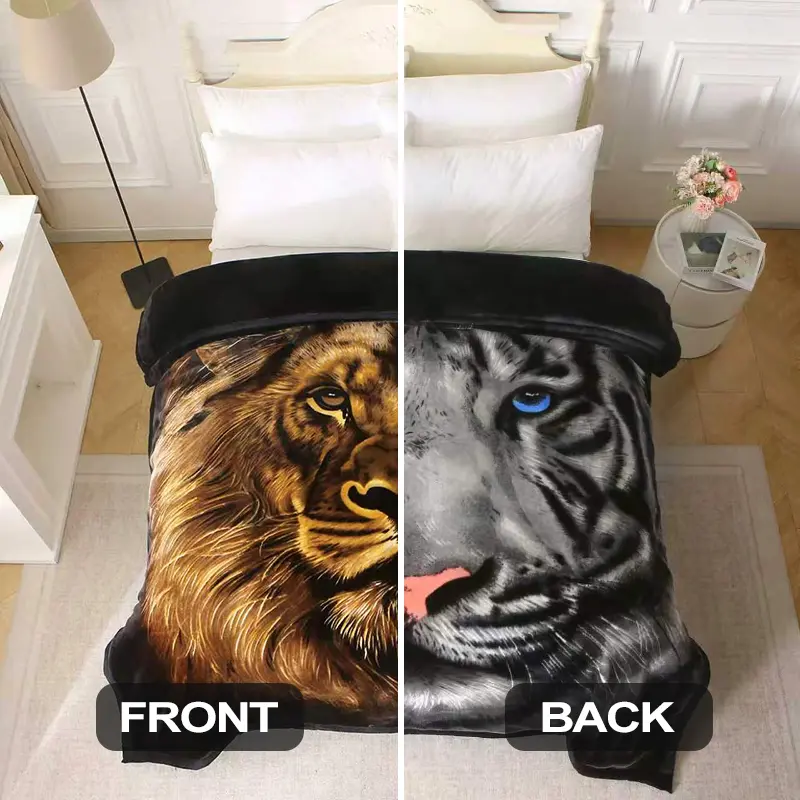 King Size Reversible Printed Raschel Breathable Cozy Blanket - 11 lbs, 85"x93", 2-Ply Silky Soft Home Decor Item, Warming Cozy Bedding Throw, Machine Washable Throwblanket for Family, Ideal Gift
