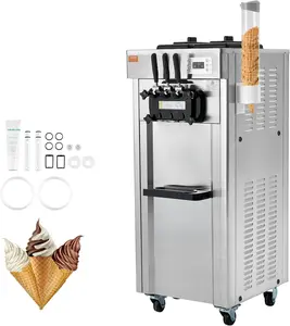 1800W Commercial Soft Ice Cream Machine 3 Flavors 5.5 to 8.2Gallon per Hour PreCooling at Night Auto Clean LCDPanel for Restaurants Snack Bar, Sliver