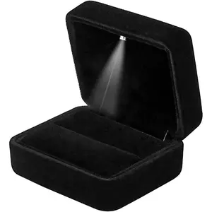 Velvet Ring Box with LED Light Jewelry Display Gift Box for Proposal,Engagement, Wedding