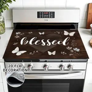 1 piece of butterfly, heart-shaped, and text patterned oven mat - suitable for gas and electric ovens, washing machines, and stoves - stove decoration mat, vivid kitchen accessory, and home holiday decoration.
