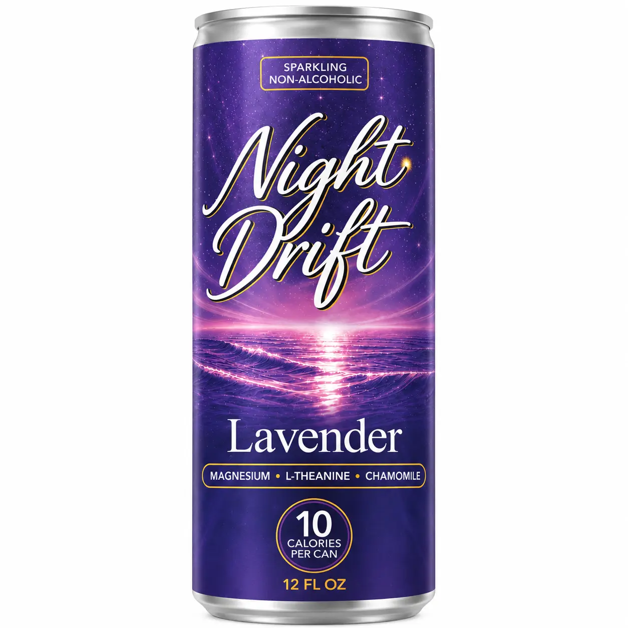 Night Drift Non-Alcoholic Sparkling Beverage - Lavender & Tart Cherry Flavor, 10 Calories, 12 fl oz Cans, 12-Pack Fizzy Drink