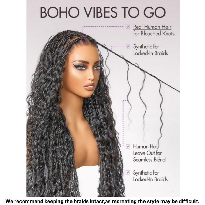 Flash Sales Braided Wig Knotless  Braids Wig 16''Boho Briaded Wigs Box Braid Human Hair Curls Flexi-Fit Invisi Drawstring Cap HD Full Lace Super Natural Scalp