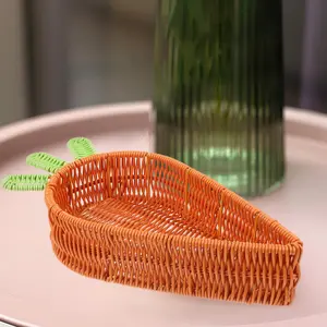 1pc Carrot Shaped Basket, Vegetable Basket for Home Decor, Vintage Style Plastic Storage Container with Knotted Handle Design, Multi Purpose Basket for Easter Eggs and Spring Decoration, Suitable for Shelf Display, Tabletop and Seasonal Home Styling