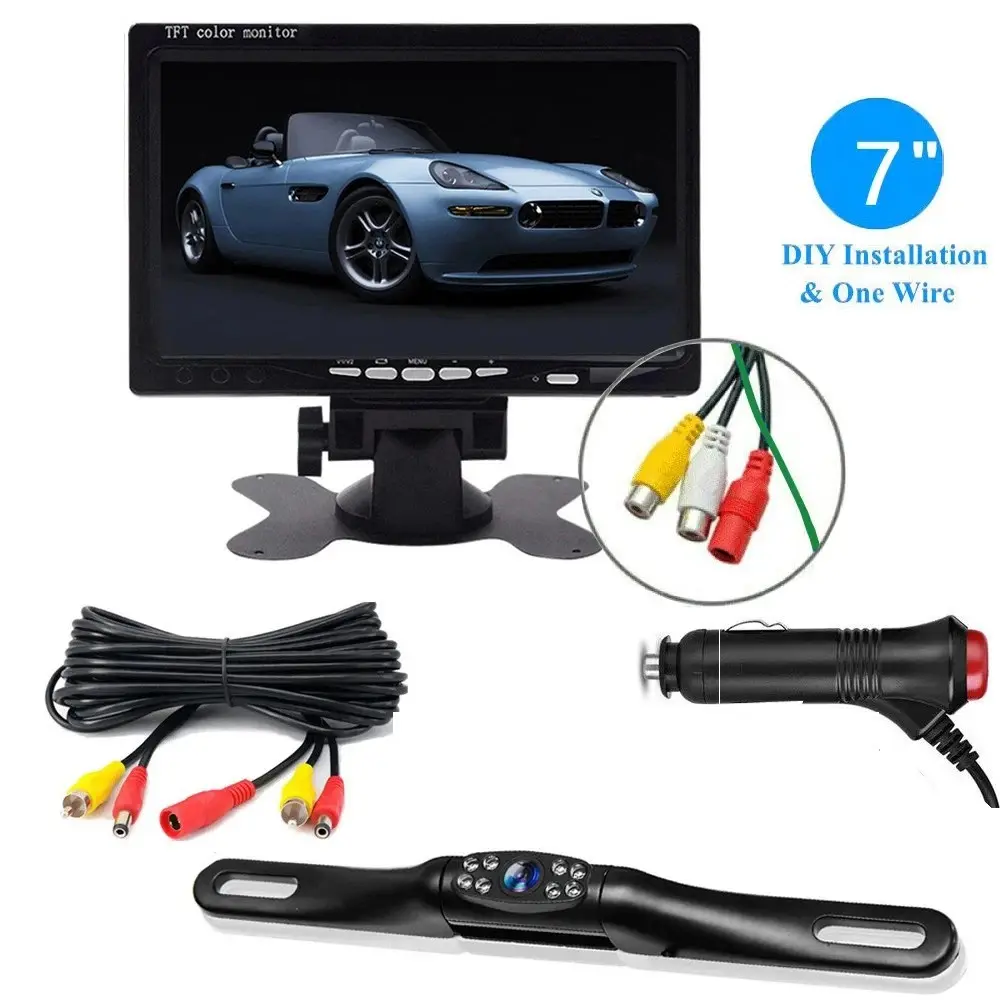 7 Inch Car Dashboard Monitor, HD Night Vision License Plate Frame Backup Camera, Rear Camera, Reverse Camera for Car, Suitable for Sedan, Truck, RV, Parking Kit