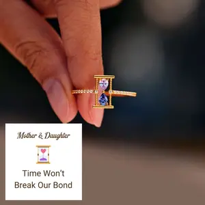 For Mother & Daughter Hourglass Double Birthstone Ring Opening Adjustable Ring Bond