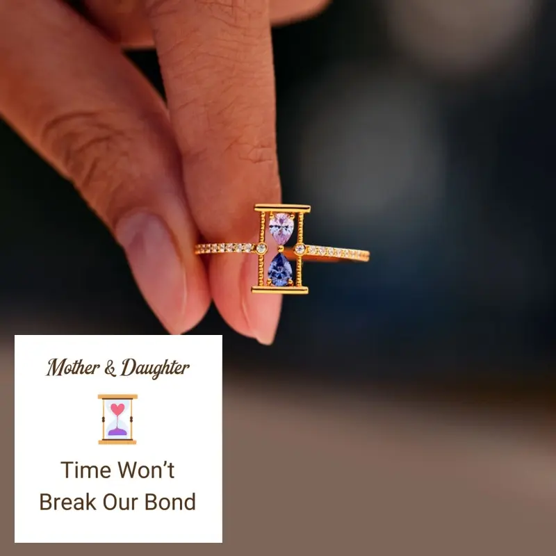 For Mother & Daughter Hourglass Double Birthstone Ring Opening Adjustable Ring Bond