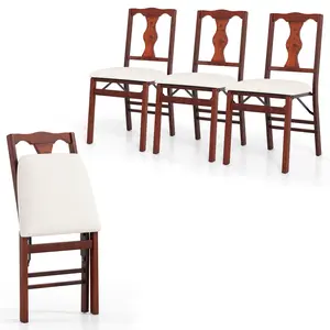 COSTWAY - Folding Chairs Set of 4 Upholstered Dining Chairs with Comfy Padded Seats-Brown