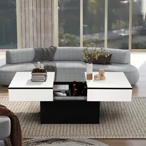 VOWNER Modern Extendable Coffee Table with Large Hidden Storage and White Tabletop for Living Room coffetable