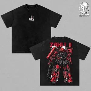 Zaku II MS-06S – Mobile Suit Gundam Oversize Anime Graphic Tee, Acid Washed Heavy Cotton Shirt, Vintage Manga Streetwear, Unisex Casual Wear, Anime Merch, Gift for Anime Fans