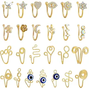 25  Multi-Style Fake Nose Rings for Women and Men - Copper African Nose Cuff Non Piercing for Teen Grirls - Nice Gift for Her on Birthday/Valentines Day/mas