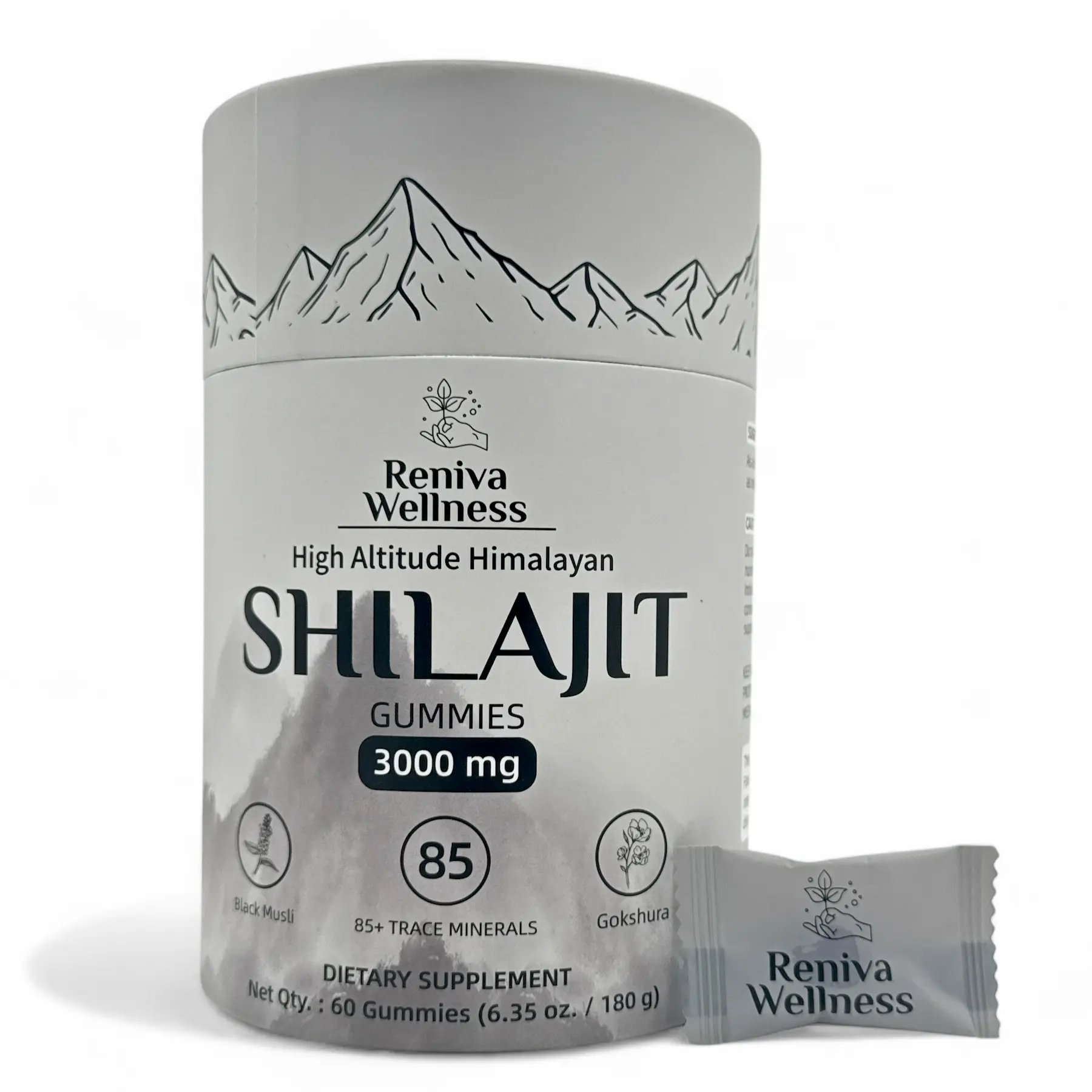 RENIVA Shilajit Gummies 3000mg – High Potency Himalayan Shilajit with Ashwagandha, Black Musli & Gokshura – Fulvic Acid – Energy, Stamina & Testosterone Support – 60 Vegan Gummies