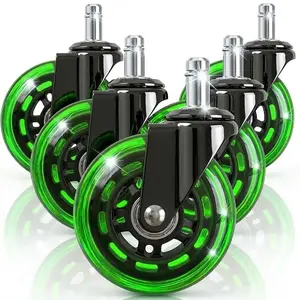 Set of 5 3" Office Chair Wheels Replacement Casters, Smooth & Mute for Carpet, Hardwood Floors, Mats and Computer Chairs (Green Transparent)