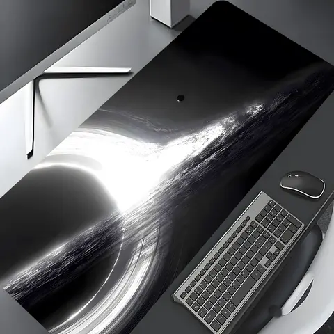 Black and White Cosmic Swirl Design Gaming Computer Mouse Pad, Washable Rubber Pad Non-Slip Lock Edge Multi-Size Pad for Home Office, Corporate Work Desk Accessories