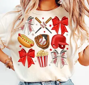 [Sale Up To 50%] Vintage Baseball Bow Shirt, Coquette Baseball Mama Game Day T-Shirt, Gift For Mom Shirt