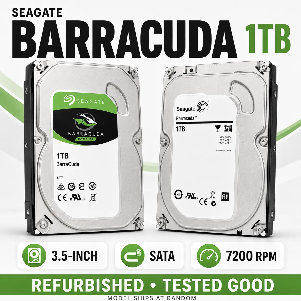 Refurbished Seagate BarraCuda 1TB 3.5 Inch SATA 6Gb/s 7200RPM 64MB Cache Internal Hard Drive HDD for Desktop PC Computer DVR NVR Storage