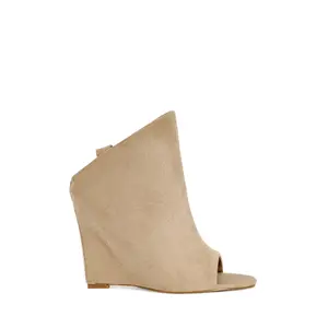 NOVIS-BEIGE WEDGE PEEP-TOE BOOTIE