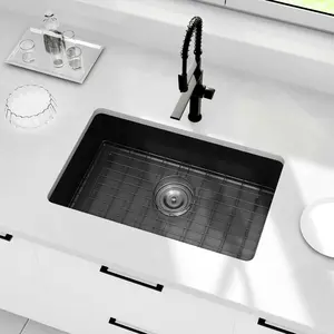 LQS 25''X15''Undermount Black RV Sink, Stainless Steel Farmhouse Apronfront Kitchen Sink, Small Single bowl Apron Sink, 7 inch Depth workstation Sink kitchen  sink undermount  sink