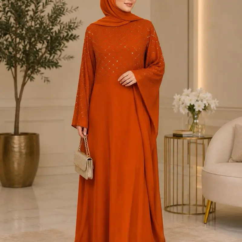 Women's Islamic #71 Dubai Luxury Butterfly Abaya, Boat Neck, Long Sleeve, with Internal Belt, Modest Fashion, Hijabi Fashion, Butterfly Abayas, Bell Sleeve