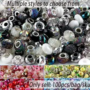 100pcs Mixed Acrylic Flatback Beads, Bead Assortment, Multicolor, Various Sizes, Spacer Beads for DIY Crafts, Pen Chains, Keychains, Gift Accessories, Beading Making