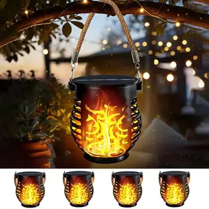 4pc Solar 20led Flame Handheld Lantern, Waterproof, Balcony Pendant Light, Outdoor Decorative Lamp, Hollow Design, Ideal for Balcony, Patio, Garden, Trees