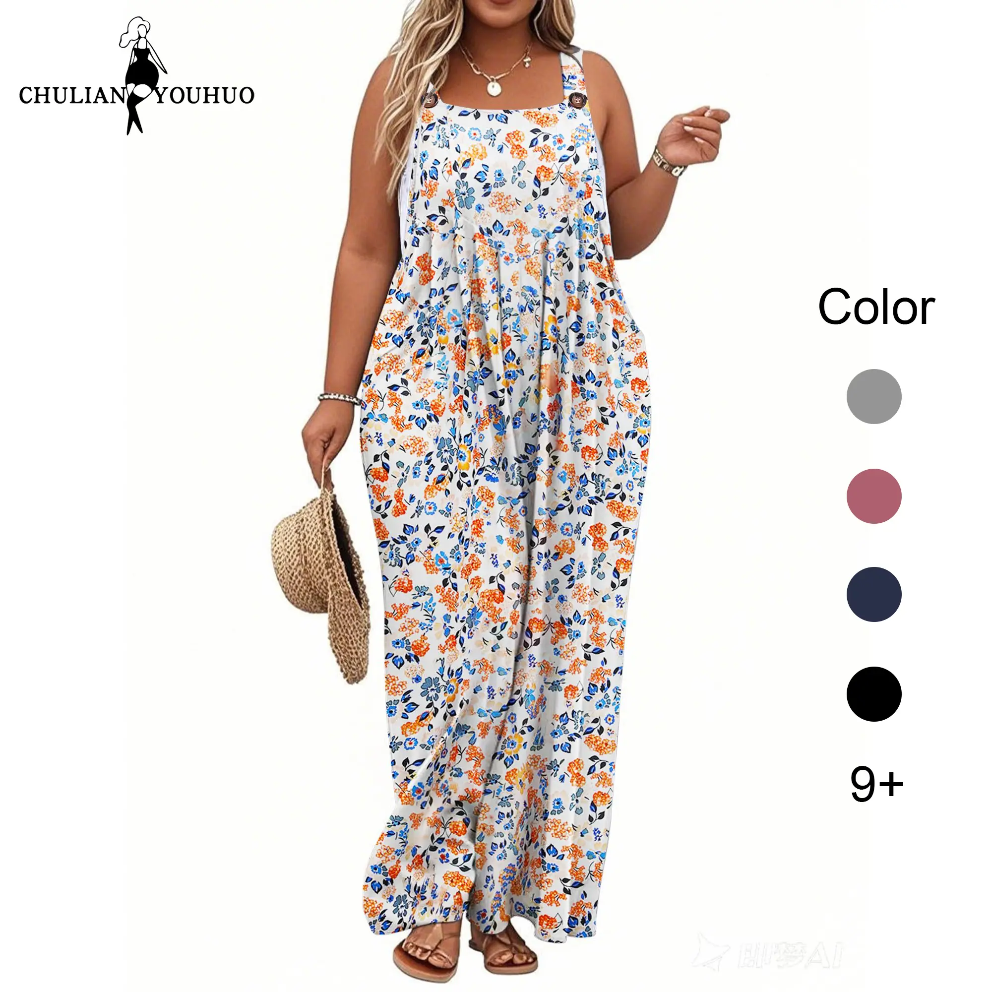 Chulianyouhuo 2026 Women's Plus Size Jumpsuit OverallsWide Leg Casual Rompers Cute button details Adjustable Loose Fit Jumpsuits With Pockets  bohemian daily wear  BreathableLightweight 2026 TikTokShopHolidayHaul DealsForYouDays
