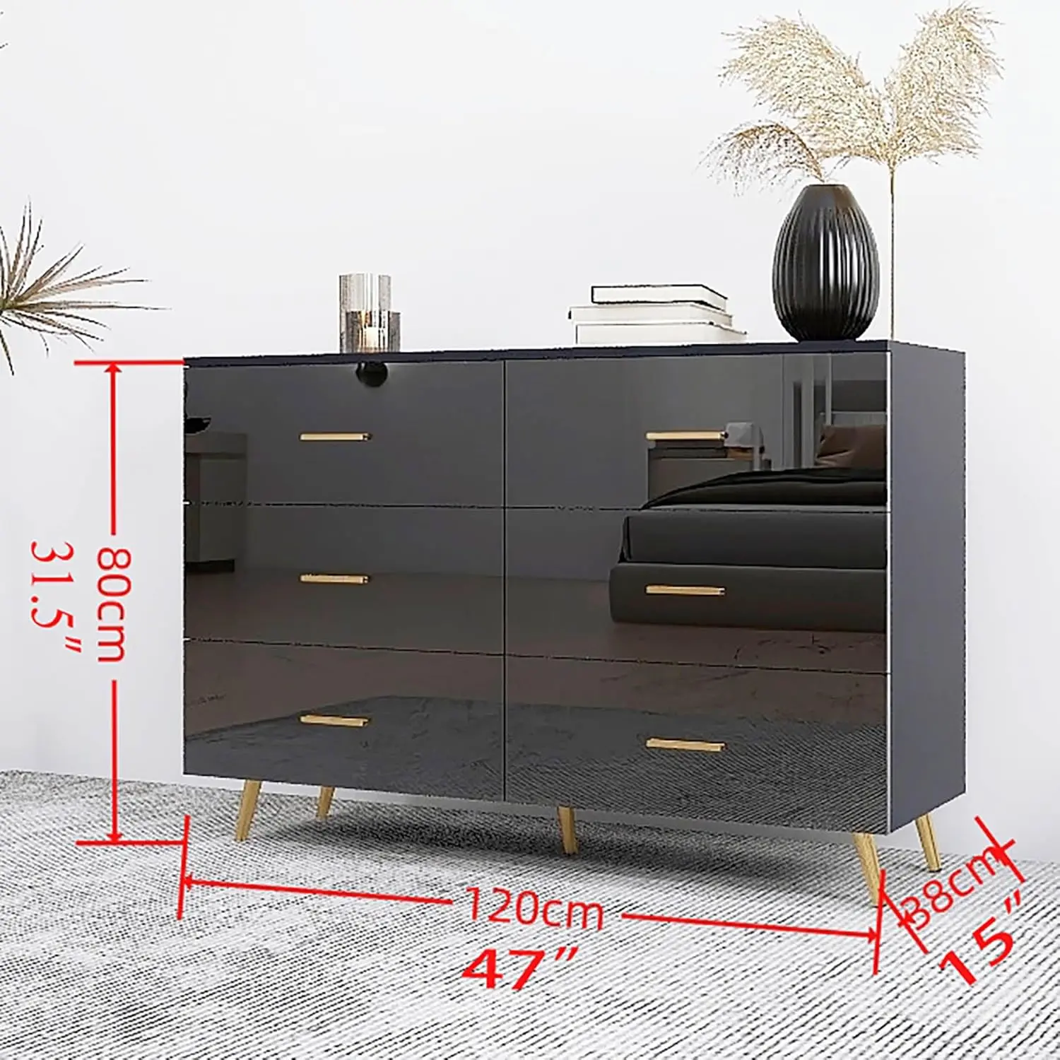 6 Drawer Dresser, 31" Tall Dresser & Chest of Drawers, High Glossy Modern Dresser with Golden Handle and Legs, Vertical Dresser Storage Cabinet for Living Room, Entryway, Hallway, (Black) - TikTok Shop 6 Drawer Dresser, 31" Tall Dresser & Chest of Drawers, High Glossy Modern Dresser with Golden Handle and Legs, Vertical Dresser Storage Cabinet for Living Room, Entryway, Hallway, (Black) - TikTok Shop