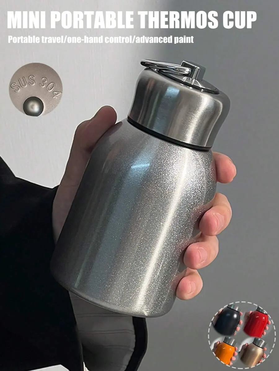 1pc 300ml/10.14oz Mini Stainless Steel Insulated Cup, Portable Coffee Mug With Handle, Compact Travel Water Bottle For Outdoors Drinkware Flasks
