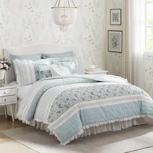 9 Piece Cotton Shabby Chic Comforter Set-Modern Cottage Design All Season Down Alternative Bedding, Matching Shams, Bedskirt, Decorative Pillows