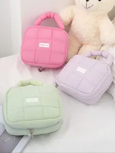 Quilted Puffer Makeup Bag, Back To School, Large Capacity Cosmetic Storage Bag, Portable Zipper Makeup Organizer Pouch, Versatile Storage Bag for Travel & Daily Use, Travel Cosmetic Bags