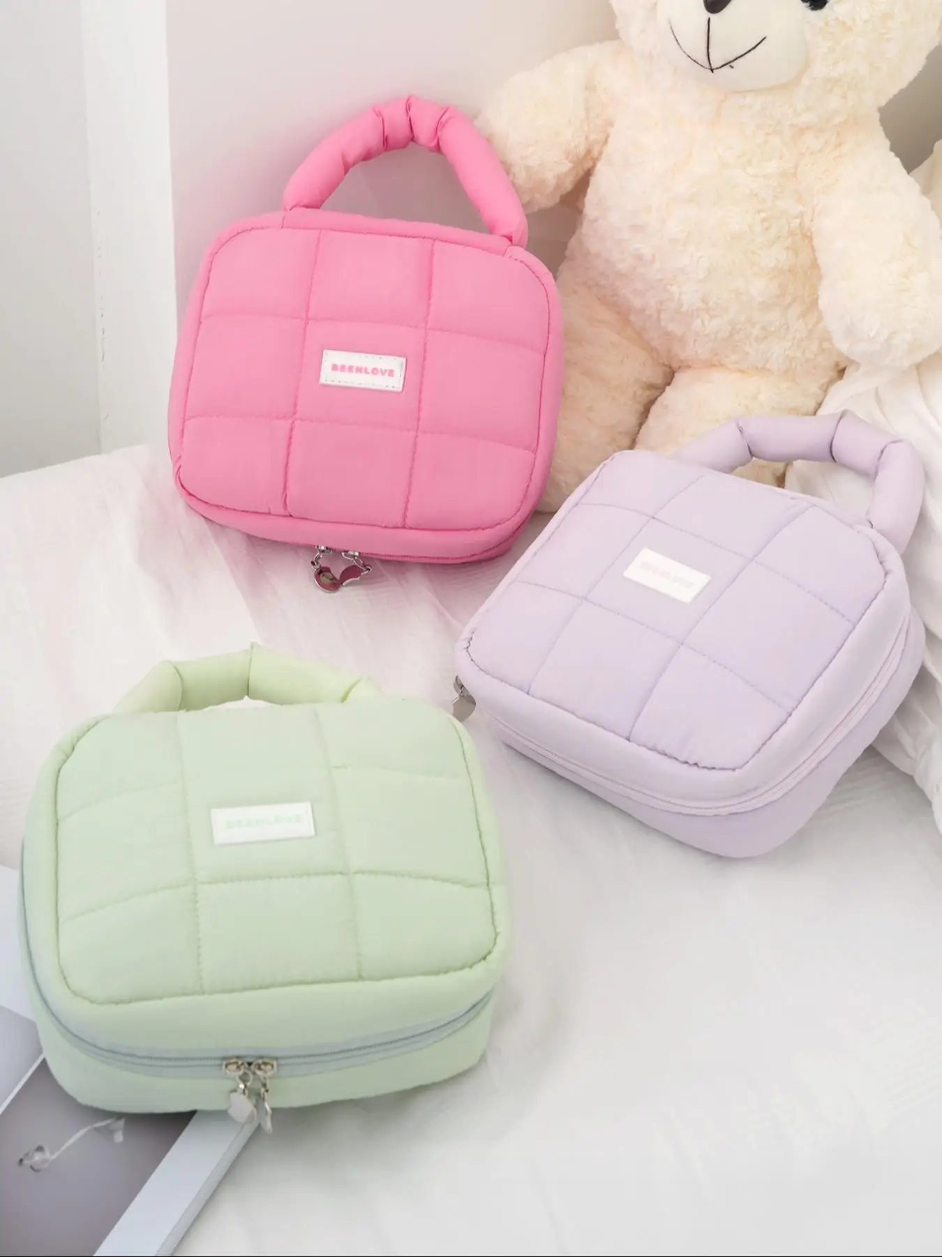 Quilted Puffer Makeup Bag, Back To School, Large Capacity Cosmetic Storage Bag, Portable Zipper Makeup Organizer Pouch, Versatile Storage Bag for Trav