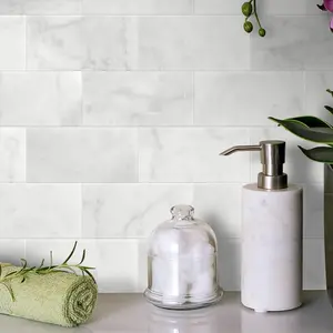 40-Sheet Subway Peel and Stick Natural Stone Self Tiles, 6" x 3" Stick on Backsplash for Fireplace, Carrara White
