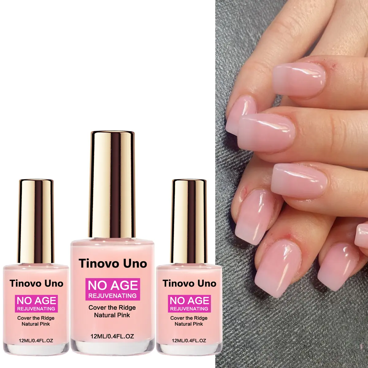 Tinovo Uno Natural Pink Decorative Nail Enhancer Nail Growth Oil 3 Piece Set Jelly Color Nail Art Enhancement Natural Nails Nourishing Peeling Manicure