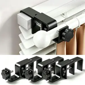 No Drill Curtain Rod Brackets for Outside-Mount Blinds, Tool-Free Over-Blind Curtain Rod Holders, Fits 1-2" Rectangular Headrails, No Wall Damage, Renter Friendly Window Hardware, 3 Pack, Black