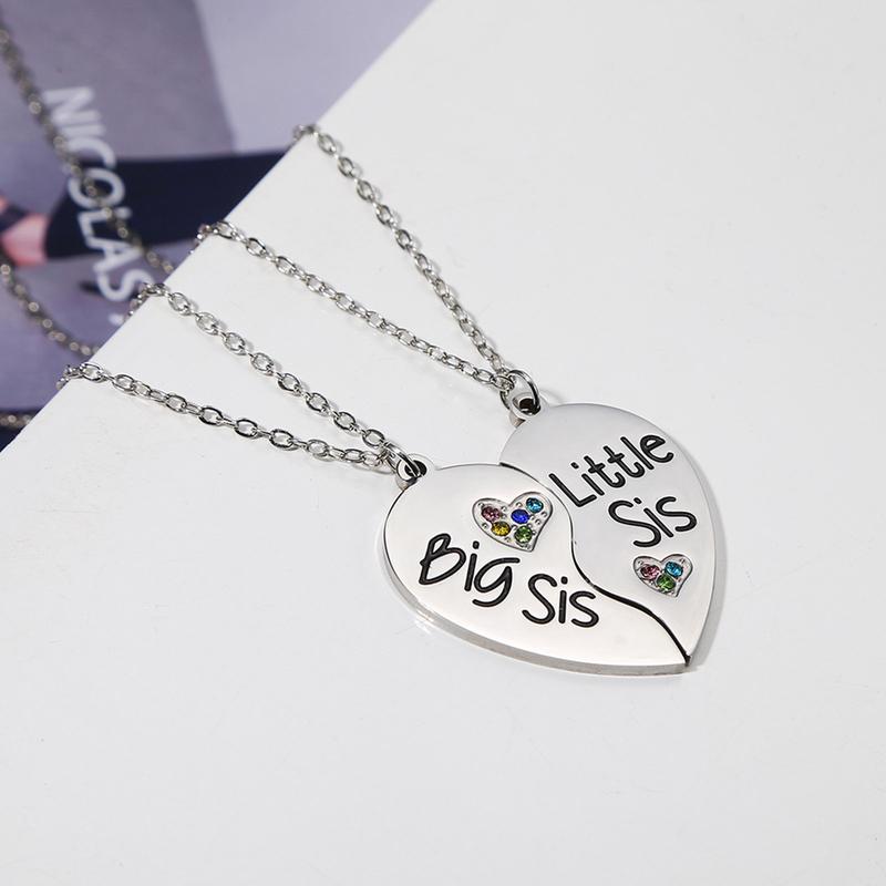 2Pcs/Set Charm Big Sister Little Sisters Matching Necklaces Half Heart Pendant