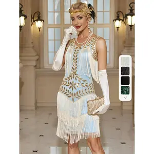 2026 Vintage Sequin Dress Gatsby Party Fringe Short Sleeve Gown for Gatherings And Celebrations, Embellished Cocktail Dress (In Stock)