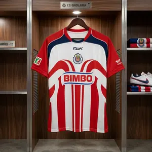 Chivas Guadalajara 2006-07 - Men’s Red White Retro Soccer Jersey Style Shirt, Short Sleeve Football Fan Tee - Full Print Logo
