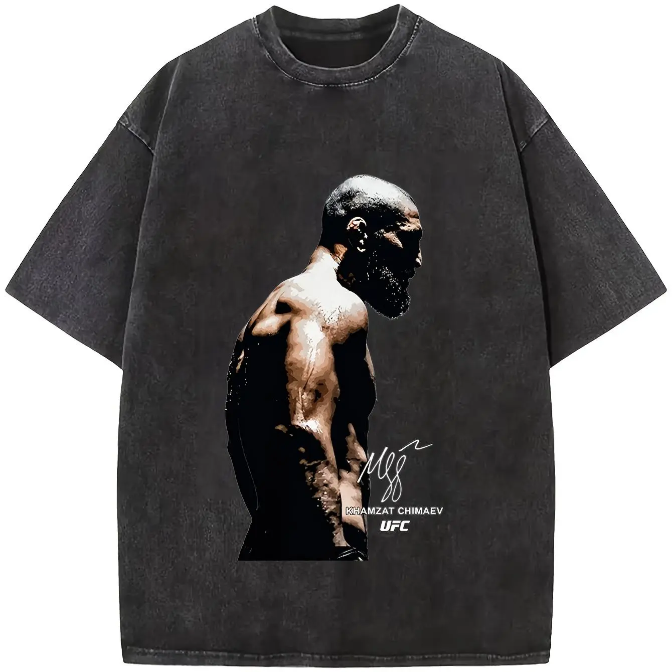 Khamzat Chimaev Vintage Washed Oversized UFC Fighter Portrait Graphic T-Shirt