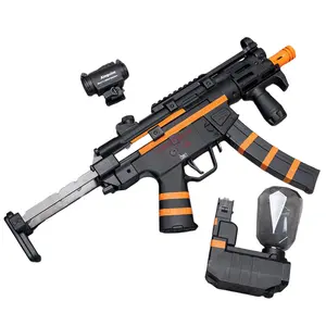 Black MP5-Style Gel Ball Blaster Toy Gun, Gel Blasters with 2 Magazines, Optic Sight, Orange Safety Muzzle Tip, Rechargeable Automatic Outdoor Shooting Toy, Ideal Birthday Gift for Kids