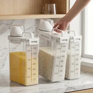 4pcs 5L Rice Sealed Dry Grain Storage Container Thickened Plastic Transparent Food Storage Box with Pouring Port Grain Meat Cup Flour Snacks Dispenser Organizer
